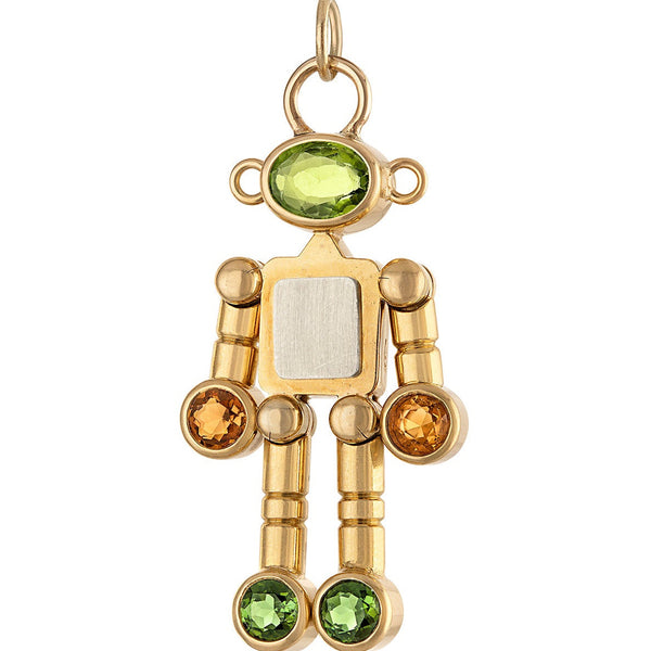 Vintage Gem Set Robot 18k Gold Charm