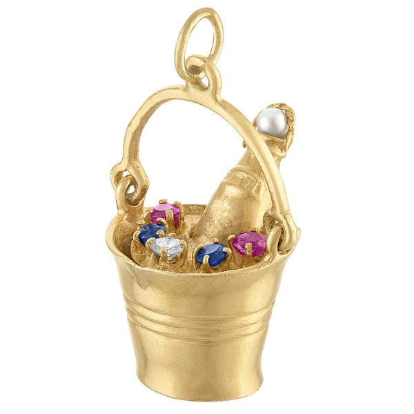 Vintage Gem Set Champagne Bucket 14k Gold Charm