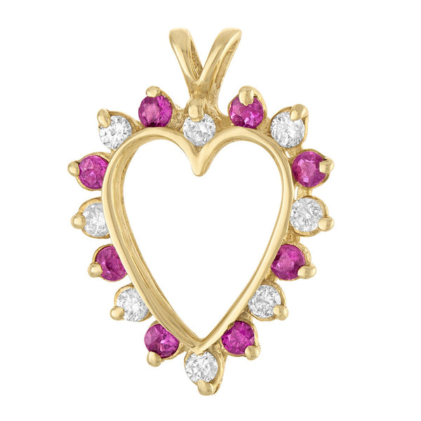 Vintage Ruby & Diamond Heart 14k Gold Charm