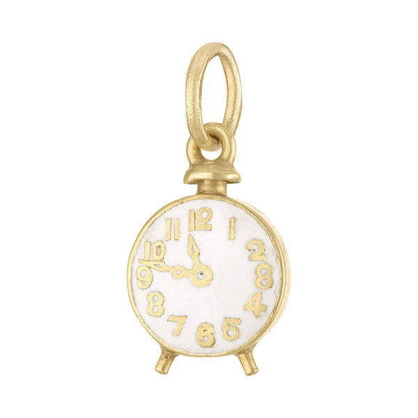 Vintage Mini Enamel Clock 14k Gold Charm