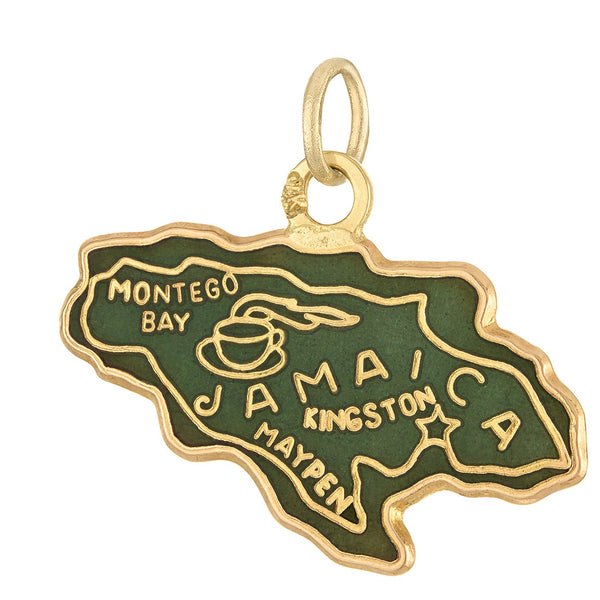 Vintage Enameled Map of Jamaica 14k Gold Charm