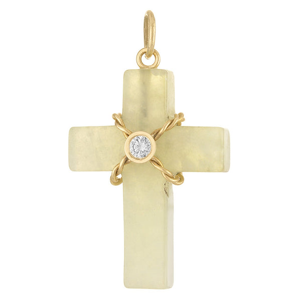 Vintage Agate & Diamond Cross 14k Gold Charm