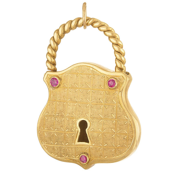Vintage Ruby Padlock Clasp 18k Gold Charm