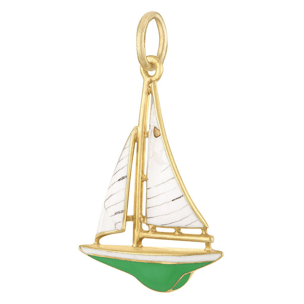 Vintage Enamel Sailboat 14k Gold Charm