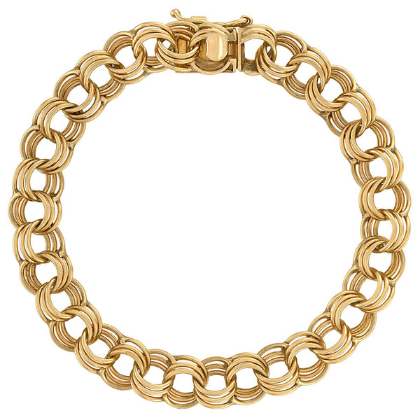 Vintage Triple Link 14k Gold Charm Bracelet