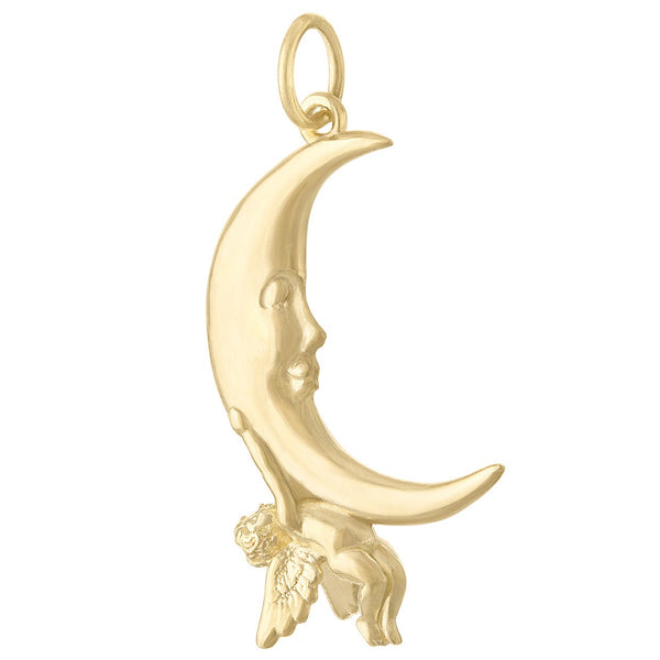 Angel on the Moon 14K Gold Charm