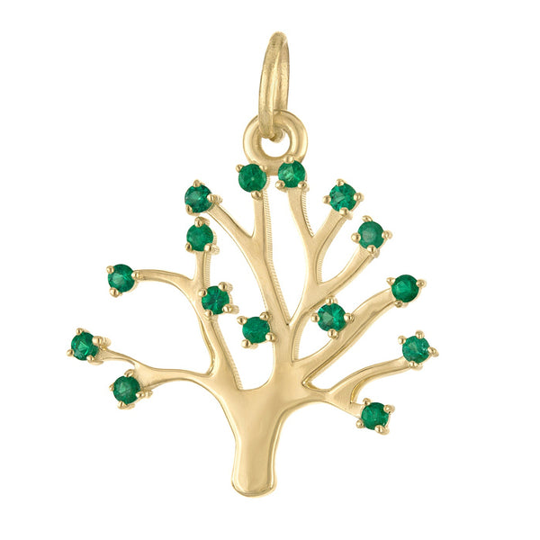 Emerald Set Tree of Life 14k Gold Charm