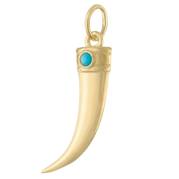 Turquoise Set Horn 14K Gold Charm