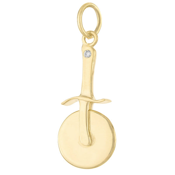 Pizza Cutter with Diamond 14k Gold Charm