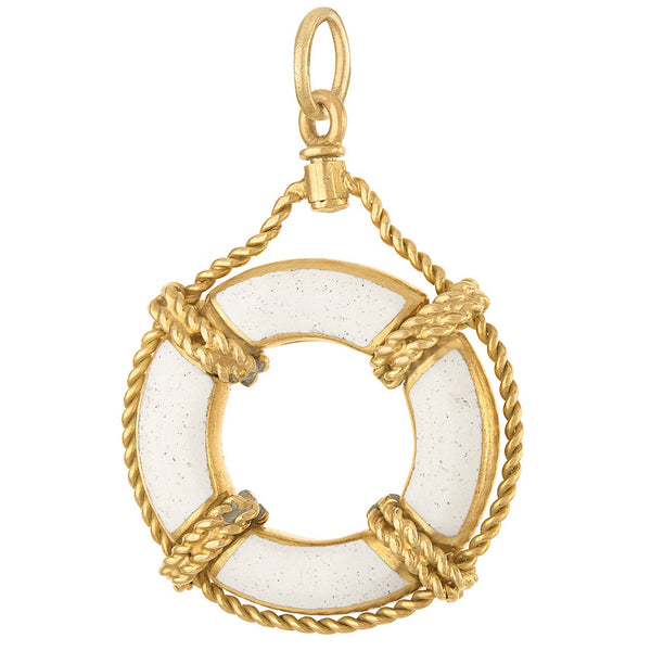 Vintage Enamel Life Preserver 18k Gold Charm