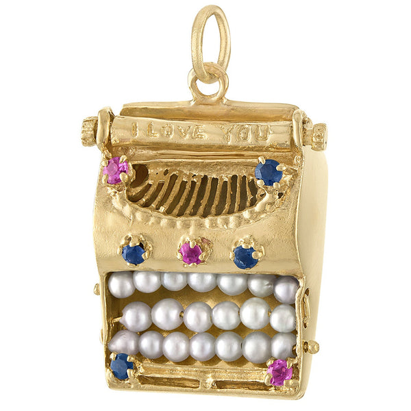 Vintage Gem-Set Typewriter 14k Gold Charm