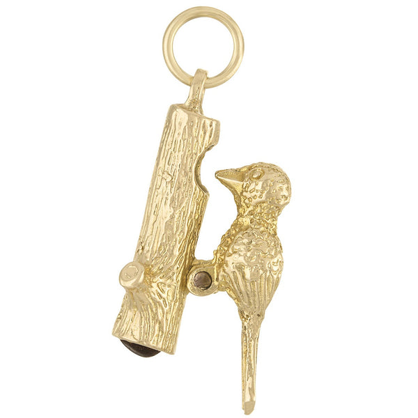Vintage Movable Woodpecker 9K Gold Charm