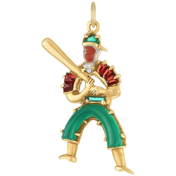 Vintage Gem-Set Baseball Player 14k Gold Charm