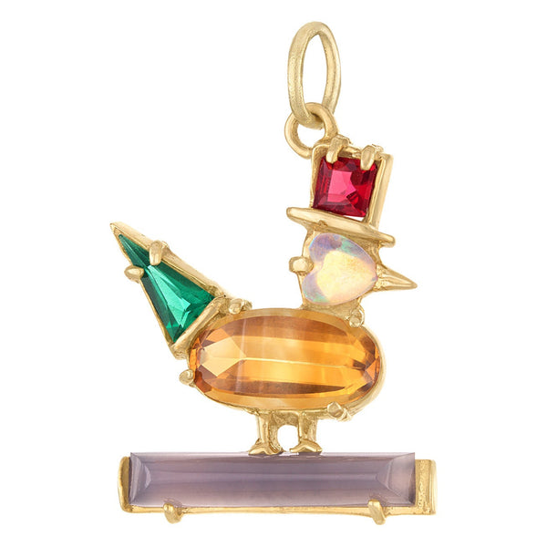 Vintage Gem-Set Bird On a Wire 14k Gold Charm
