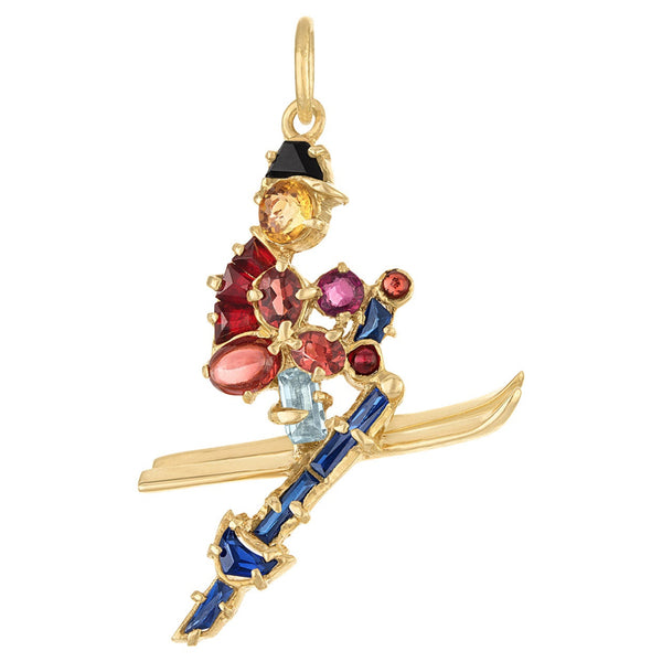 Vintage Gem-Set Skier 14k Gold Charm