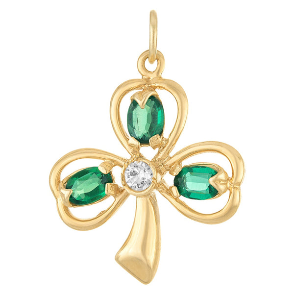 Vintage Gem-Set Clover 14k Gold Charm