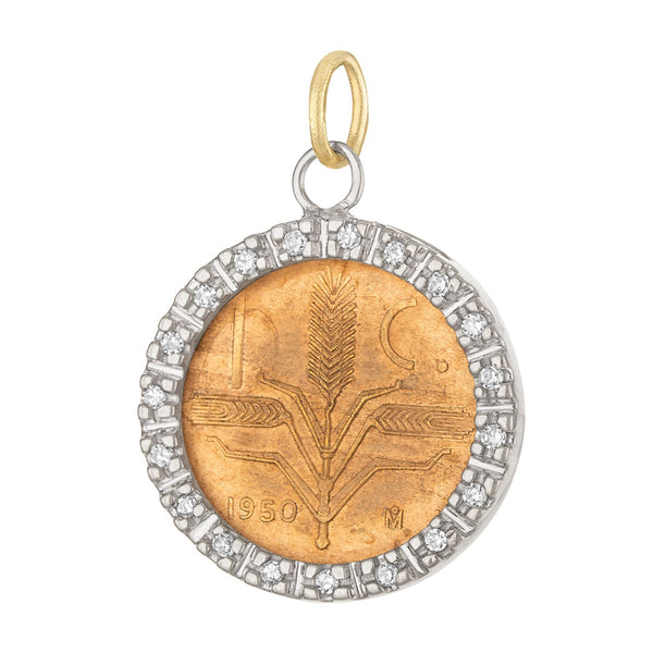 Vintage Mexican Peso 14K Gold Diamond Surround Charm