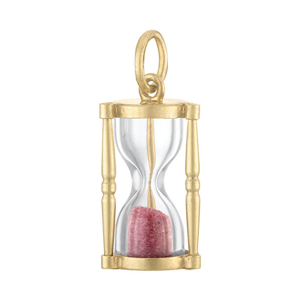 Vintage Pink Sand Hourglass 14k Gold Charm