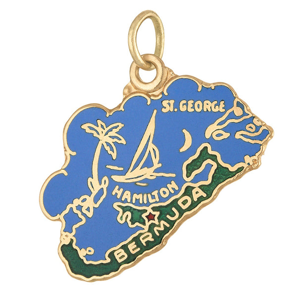 Vintage Enameled Map of Bermuda 14K Gold Charm