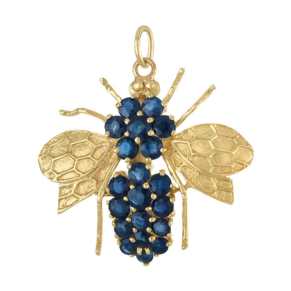 Vintage Sapphire Bee 14k Gold Charm