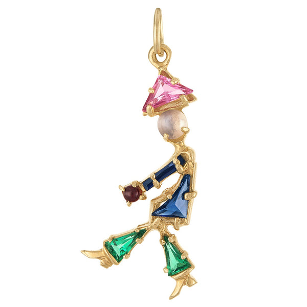 Vintage Gem-Set Pink Hat Person 14k Gold Charm