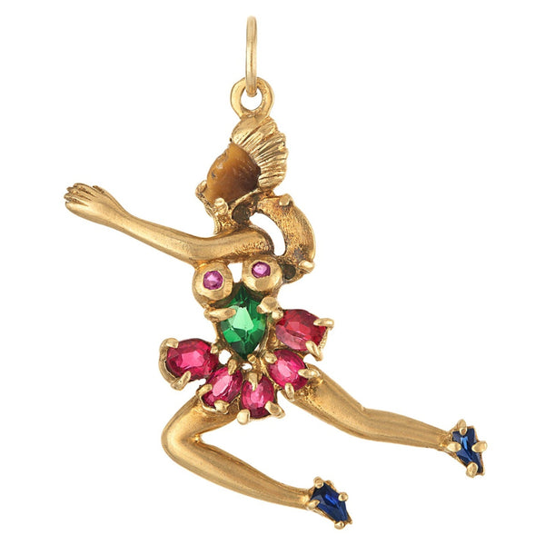 Vintage Gem-Set Dancer 14k Gold Charm