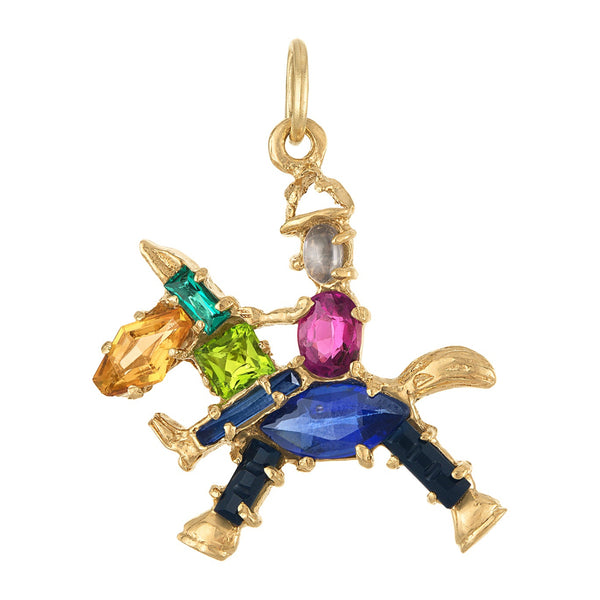 Vintage Gem-Set Horseback Rider 14k Gold Charm