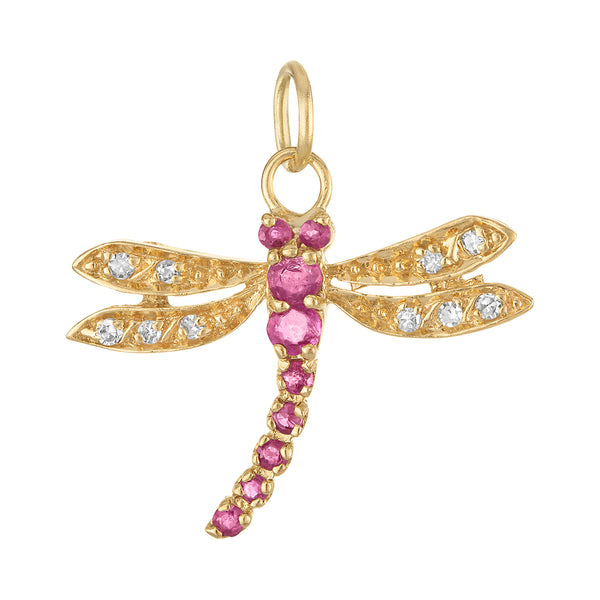 Vintage Ruby Dragonfly 14k Gold Charm