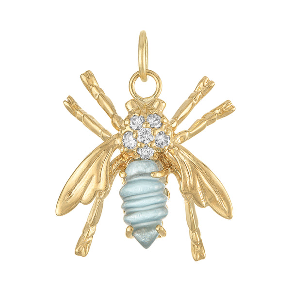 Vintage Aquamarine Bee 14k Gold Charm