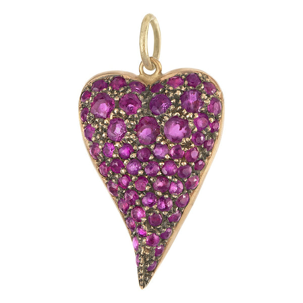 Vintage Pave Heart with Rubies 14k Gold Charm
