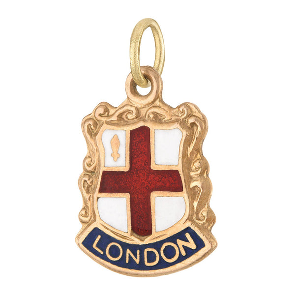 Vintage Enameled London Coat of Arms 9k Gold Charm