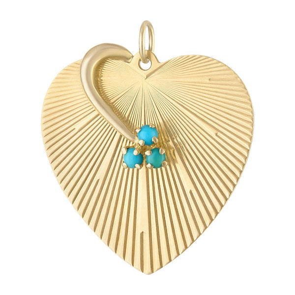 Vintage Turquoise Set Heart 14k Gold Charm