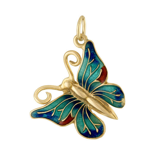 Vintage Enamel Butterfly 14k Gold Charm