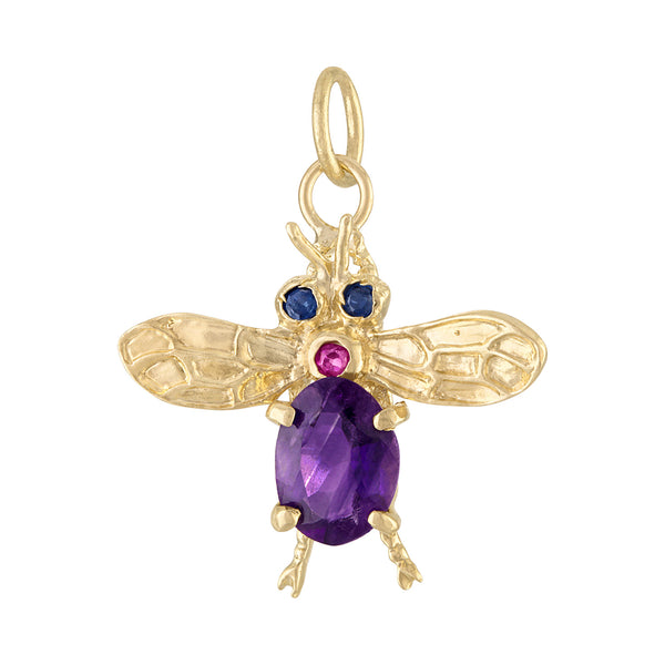 Vintage Amethyst Bee 14k Gold Charm