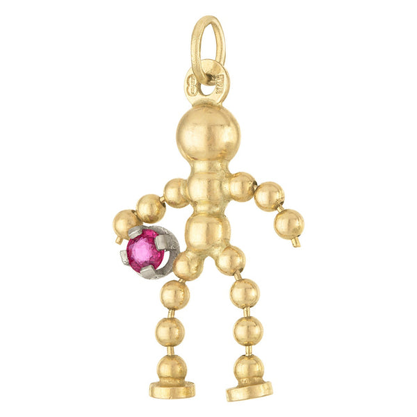 Vintage Movable Person with Ruby 14k Gold Charm