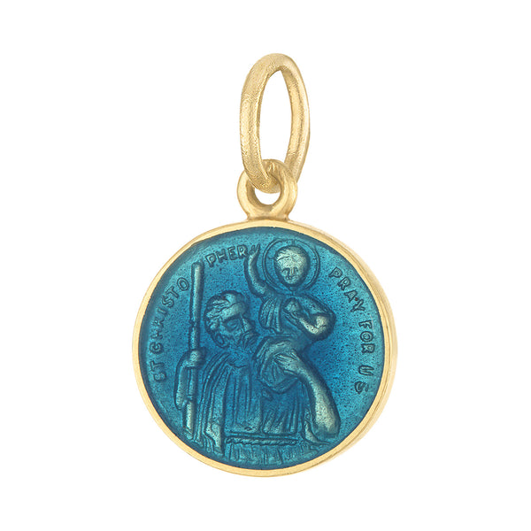 Vintage Mini Enamel Saint Christopher 18k Gold Charm