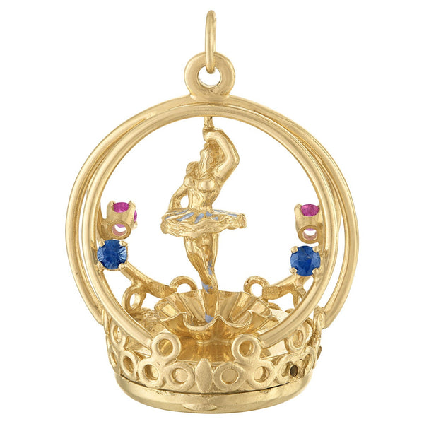 Vintage Dankner Gem-Set Spinning Dancer 14k Gold Charm