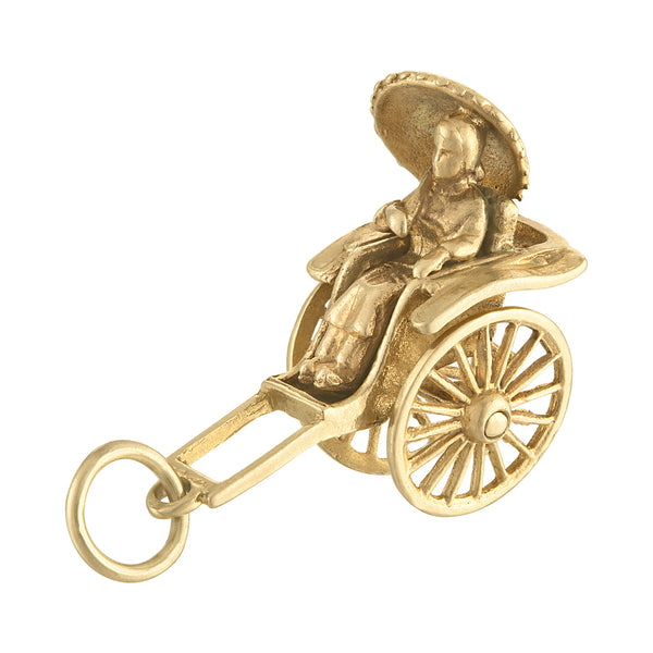 Vintage Movable Rickshaw 14K Gold Charm