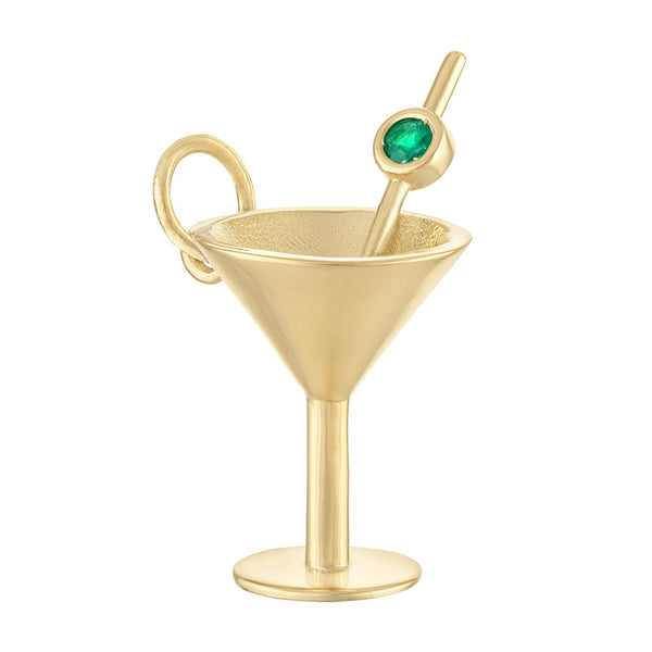 Martini Glass with Emerald Olive 14K Gold Charm