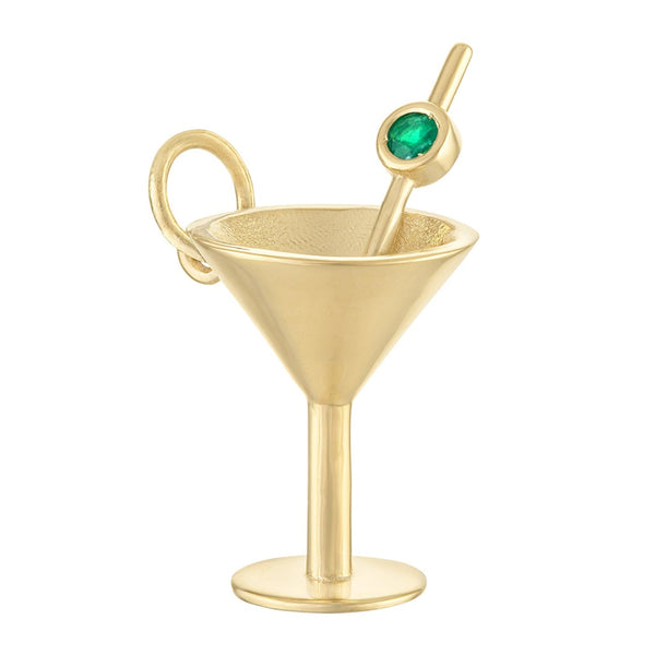 Martini Glass with Emerald Olive 14K Gold Charm
