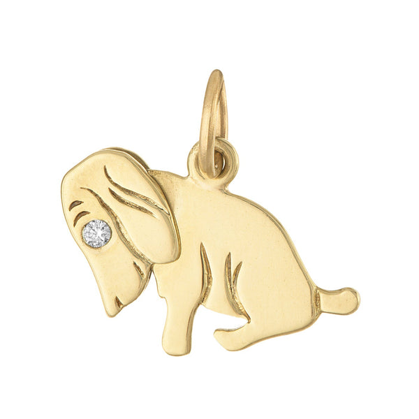Vintage Movable Diamond Eye Puppy 14k Gold Charm