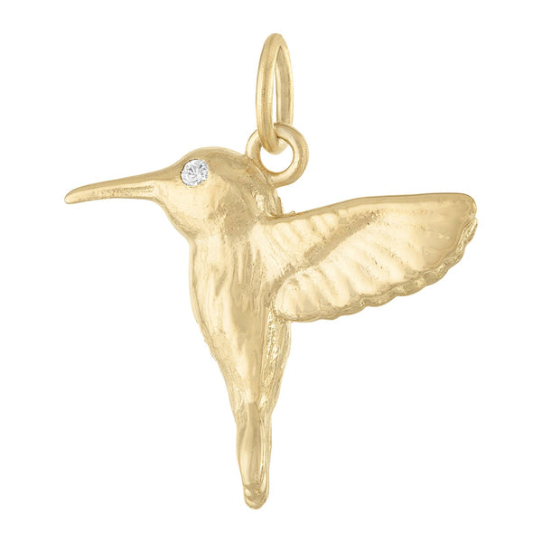 Diamond Hummingbird 14K Gold Charm