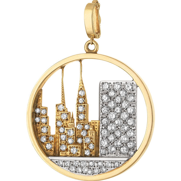Vintage Diamond New York City Skyline Disc 14K Gold Charm