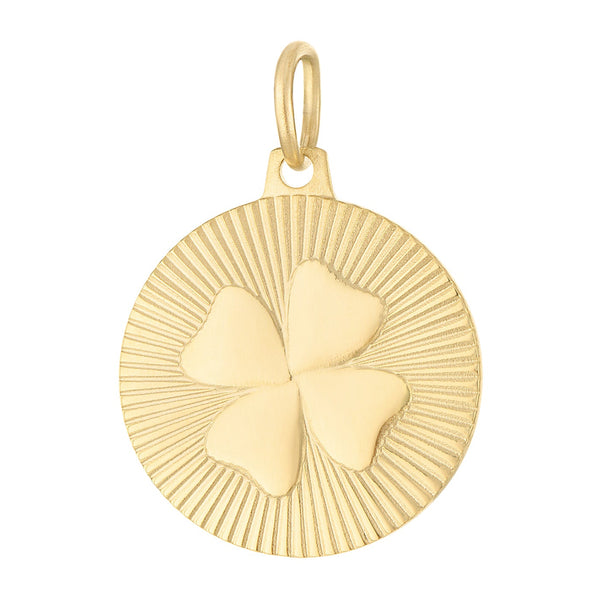 Lucky Clover Engravable Disc 14k Gold Charm