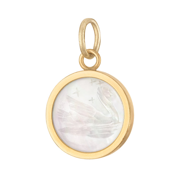 Vintage Mother of Pearl Swan 14k Gold Charm