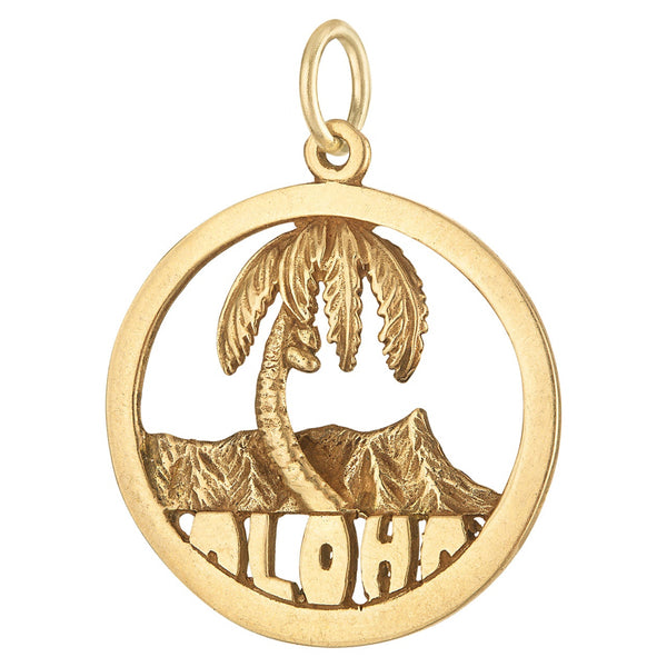 Vintage Aloha Scene 14k Gold Charm