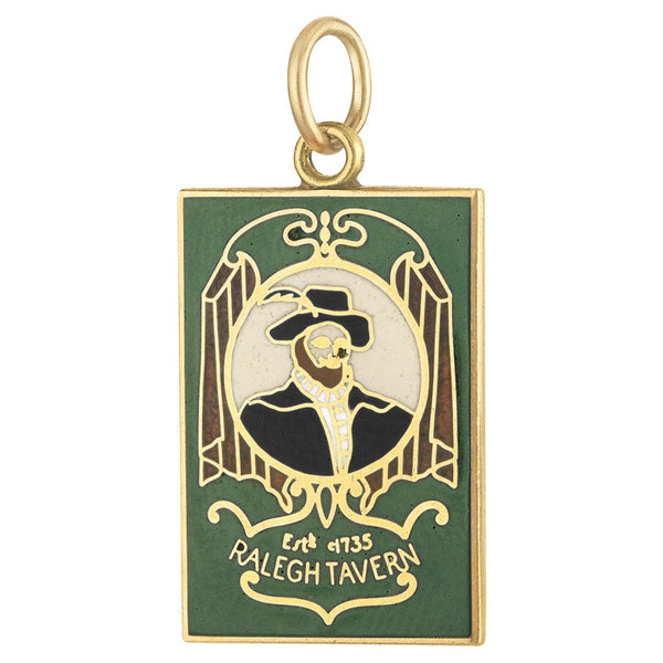 Vintage Enamel Raleigh Tavern 14k Gold Charm