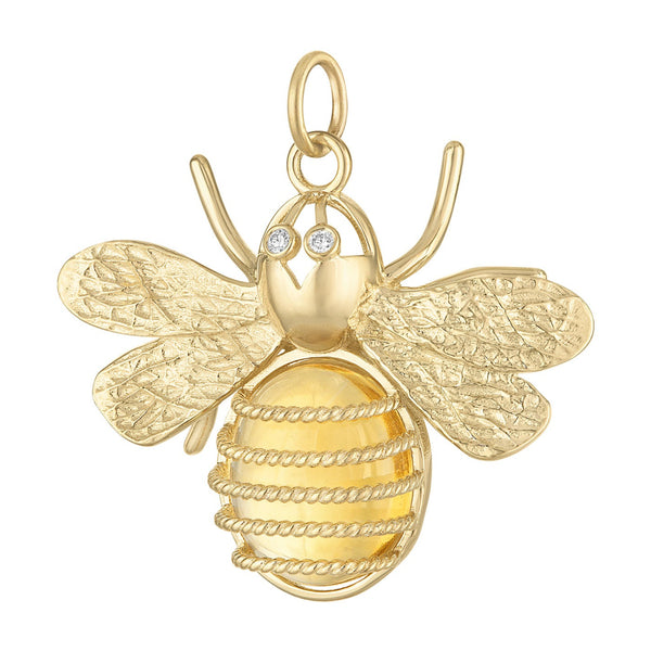 Large Citrine Bee 14K Gold Charm