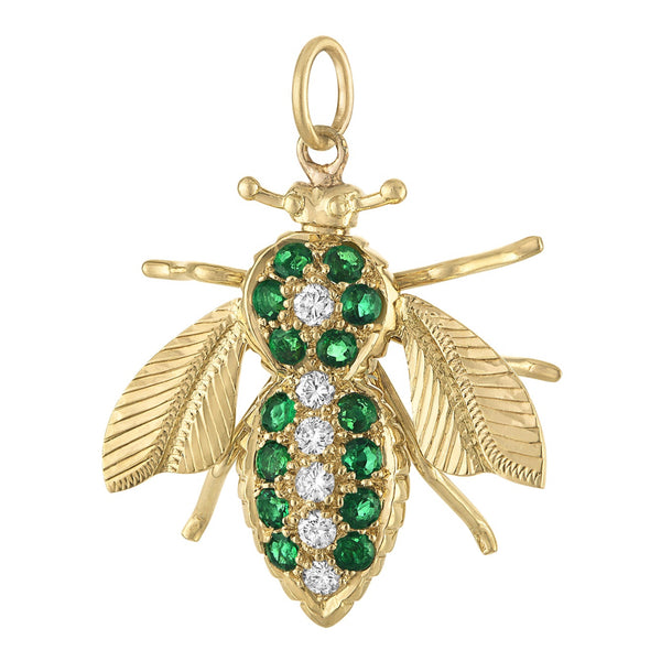 Vintage Emerald & Diamond Bee 18k Gold Charm