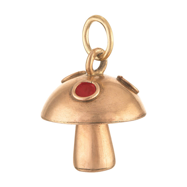 Vintage Enamel Red Mushroom 14k Gold Charm